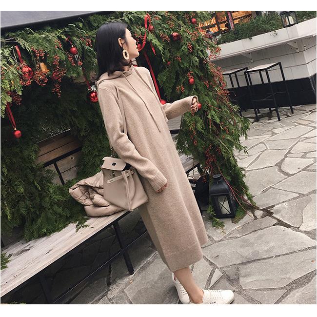Đầm Len Dài Tay Có Mũ Hoodie Form Rộng Thời Trang Cho Sinh Viên | BigBuy360 - bigbuy360.vn