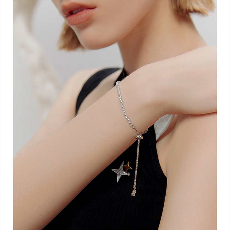 Vòng tay bạc mạ lắc tay cỏ 4 lá nữ xinh xắn đính đá pha lê lấp lánh thời trang thanh lịch | BigBuy360 - bigbuy360.vn