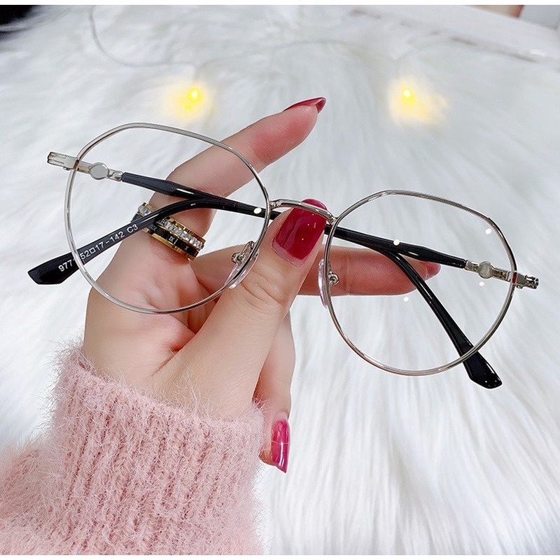 Mắt kính Jiuerba gọng kim loại chống ánh sáng xanh thời trang retro chất lượng cao cho nam nữ