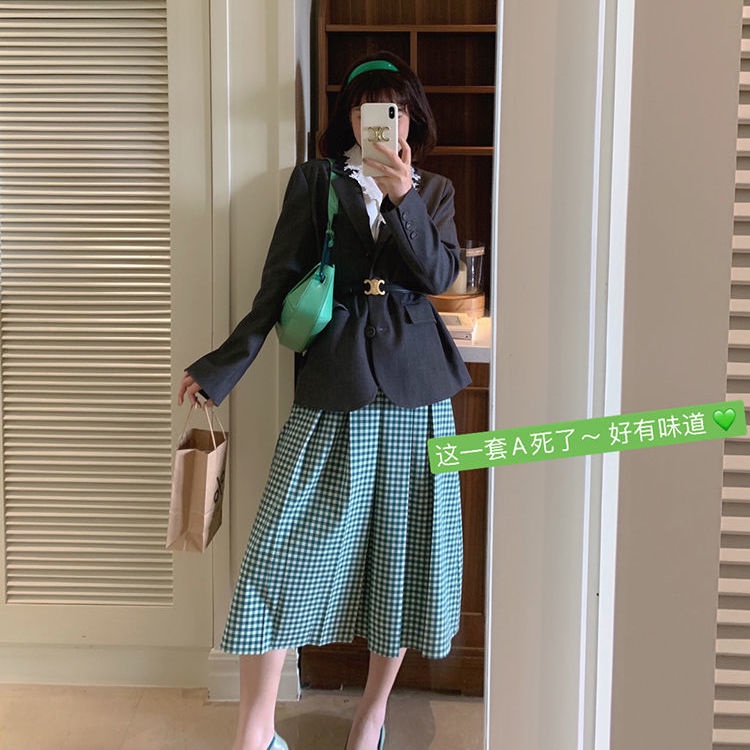 Bán Chạy!F &amp; X Chân Váy Dài Dáng Chữ a Kẻ Sọc Caro Màu Xanh Lá Phong Cách Pháp Cổ Điển Thời Trang Xuân Hè Cho Nữ 2022