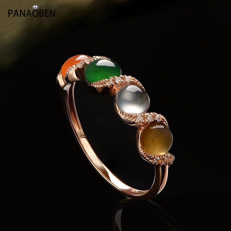 Nhẫn Mạ Bạc S925 18K Đính Đá Ngọc Bích Màu Nâu Hồng Dễ Phối Đồ Thời Trang Hàn Quốc Cho Nữ