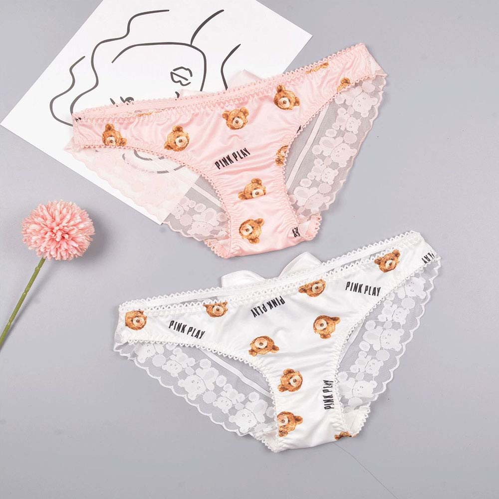 Quần lót nữ lưng thấp phối ren in hình gấu dễ thương phong cách Hàn Quốc