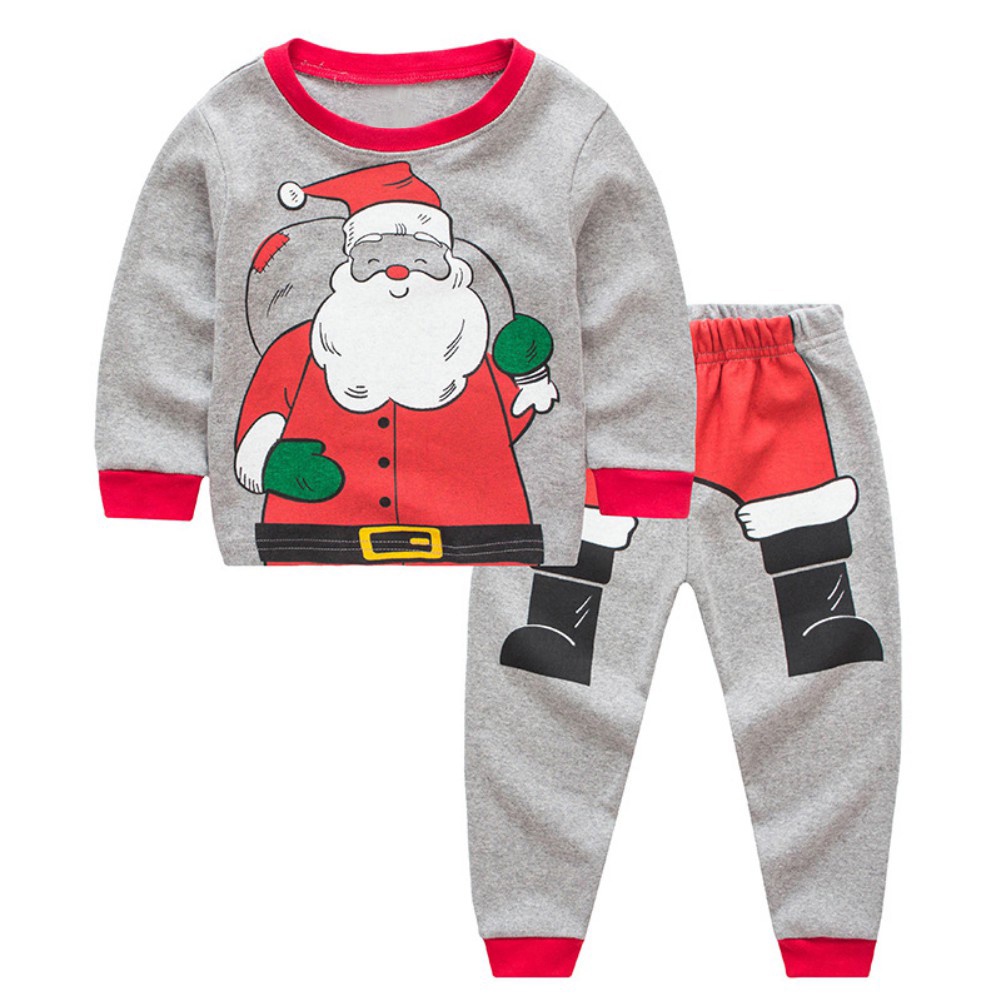 Bộ Đồ Ngủ Tay Dài In Họa Tiết Ông Già Noel Dễ Thương Thời Trang Xuân Thu Cho Bé Trai Và Gái