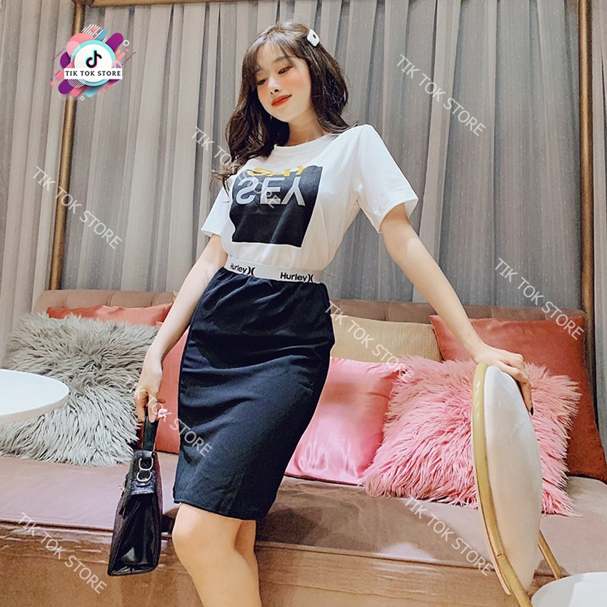 Áo thun tay lỡ và chân váy bút chì, set váy nữ cho mùa hè TIK TOK STORE | BigBuy360 - bigbuy360.vn