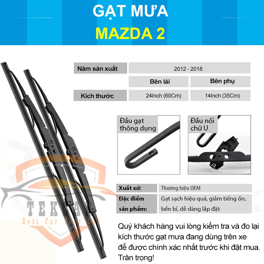 [1 CẶP ] Gạt mưa ô tô xe Mazda 2 cần gạt kính khung xương sắt lưỡi silicon lưỡi gạt nước mưa oto xe hơi