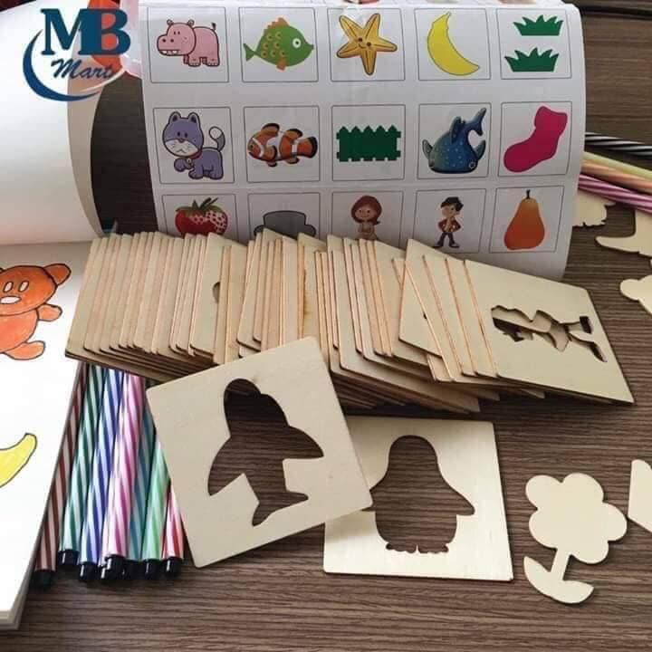 Bộ khuôn vẽ tranh và tô màu bằng gỗ cho bé