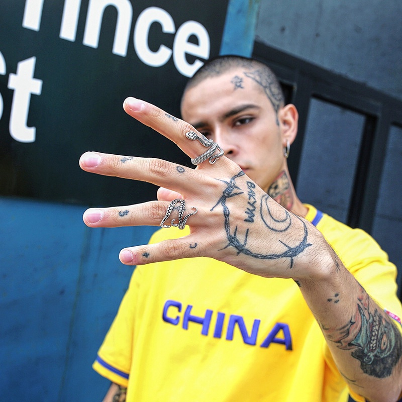 Nhẫn hở hình rắn điều chỉnh được thời trang punk hip hop cổ điển