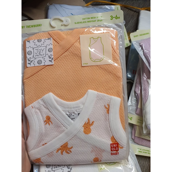 Set 2 body sát nách Uniqlo chất cotton lưới thông hơi cho bé