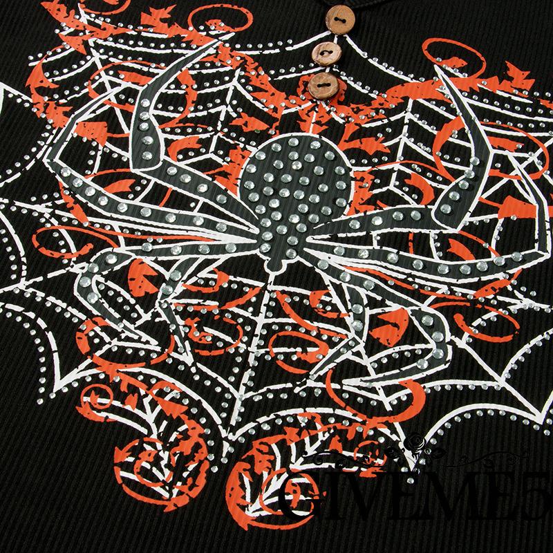 Áo thun gothic dài tay cài nút phía trước họa tiết nhện cho nữ