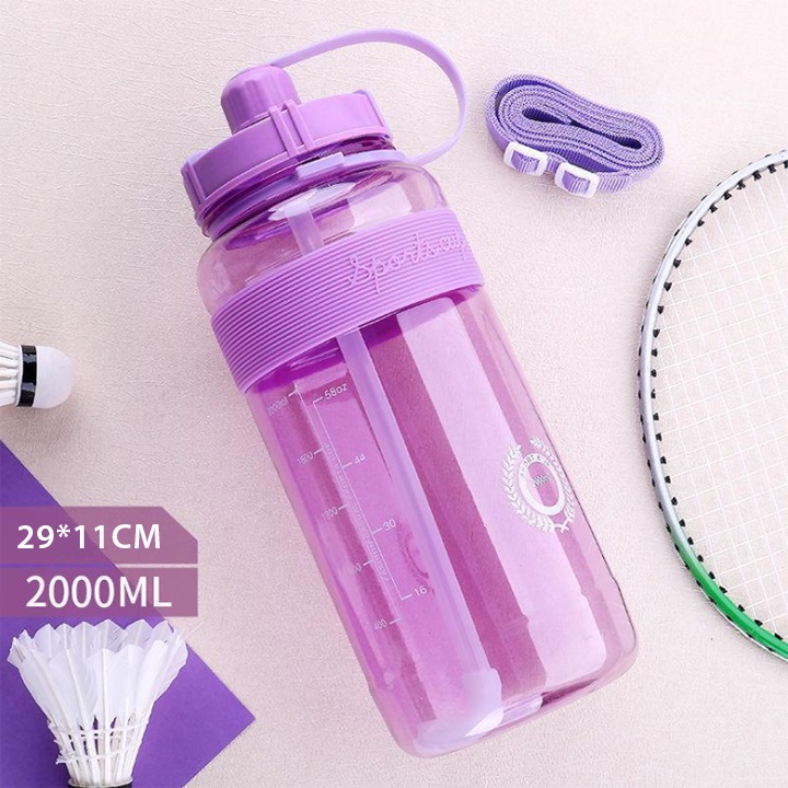 Bình Nước Thể Thao, Bình Đựng Nước Đi Du Lịch Bằng Nhựa 600ML_2 LÍT Tặng Kèm Dây Đeo Và Ống Hút Cao Cấp 88322 Tổng Kho