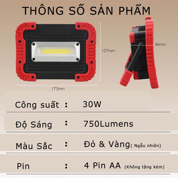 Đèn pin siêu sáng xách tay 30W 750 LUMENS, chống nước IP65, sử dụng pin AA, đèn công trường cao cấp
