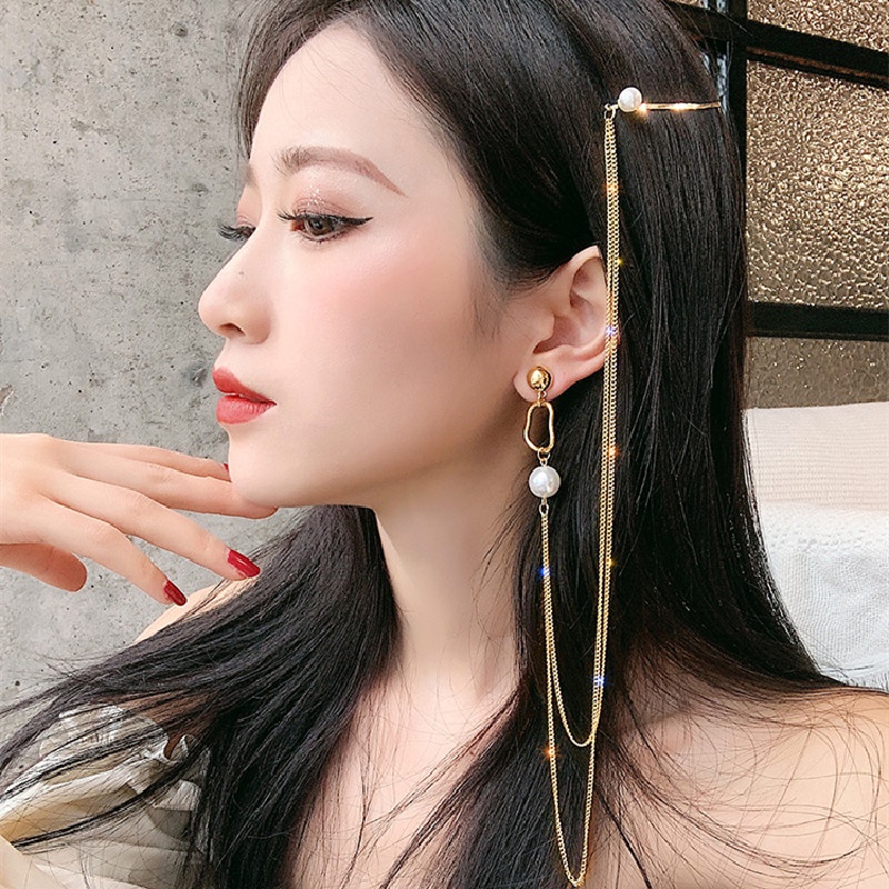 Bông Tai Dáng Dài Mạ Bạc 925 Đính Ngọc Trai Phong Cách Hàn Quốc Cho Nữ