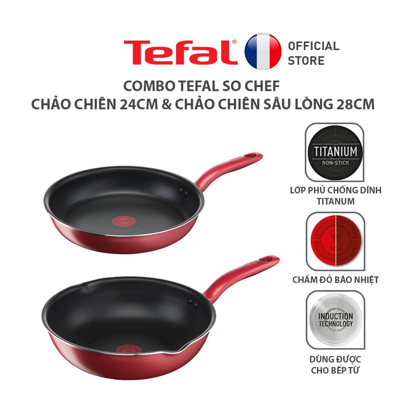 [Mã LIFEHL25 giảm 10% đơn 350K] Combo Tefal So Chef Chảo chiên 24cm &amp; Chảo chiên sâu lòng 28cm