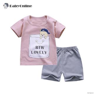Baby Kids Short Sleeve Cartoon Print T-shirt Tops+Shorts Casual Outfits Sets