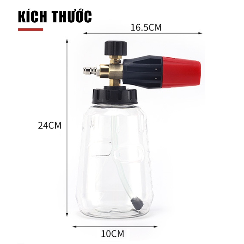 Bình foam tạo bọt tuyết So Easy chuyên nghiệp nhựa PA trong suốt, 1 lít chỉnh tia C0004-47, tặng khớp nối nhanh vòi phun