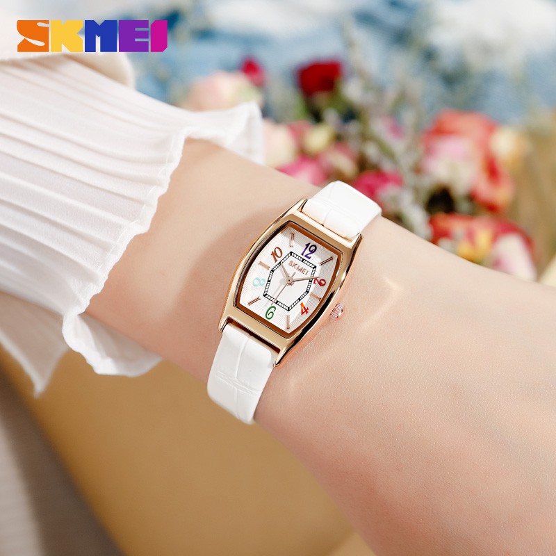 SKMEI 1781 Fashion Watch Women Textured Leather Strap Golden Case Quartz Classic Design Elegant