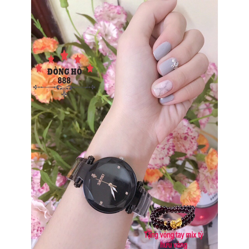 Đồng hồ nữ Skmei Dây đen mặt đen quý phái