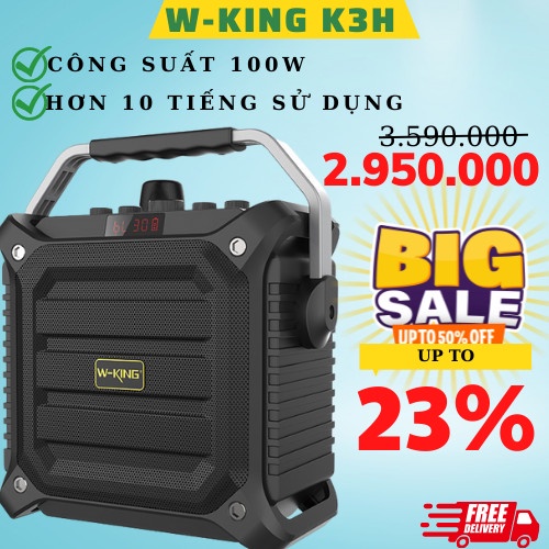Loa di động karaoke bluetooth W-King K3H 100W tặng kèm 1 mic, hỗ trợ xử lý Bass, Treble đầy đủ - BH 12 tháng