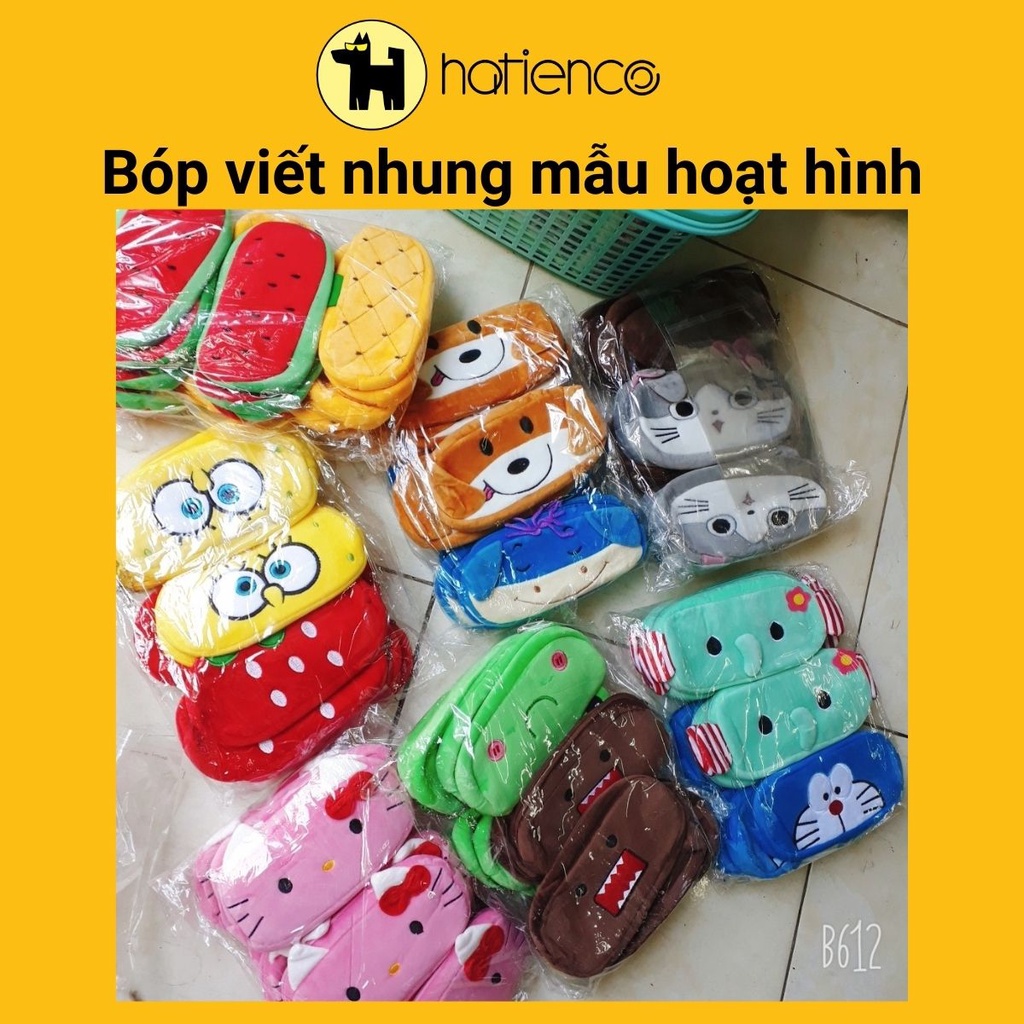 Bóp viết, hộp bút nhung 1 ngăn hoạt hình dễ thương