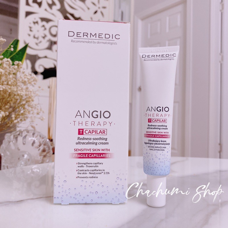 Kem Dưỡng Angio Cho Da Nhạy Cảm Dermedic Angio Therapy T - Capilar Ultra Soothing, Anti-Redness Cream 40ml