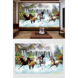 Tranh dán tường Tranh 3d dán tường phong thủy phòng khách phòng ngủ hiện đại Mã Đáo Thành Công (kích thước lớn)639366
