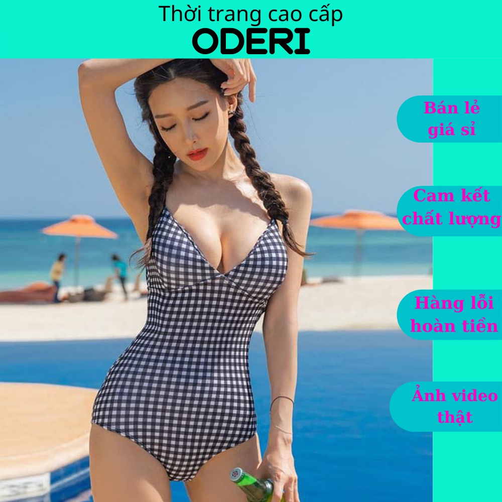 Bikini, Đồ Bơi Đi Biển Thân Liền Caro Xanh ODERI LT-097