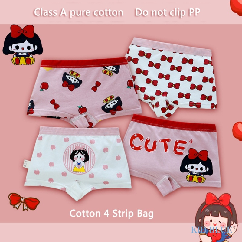 Bộ 4 Quần Lót Boxer Vải Cotton Kháng Khuẩn In Hoạt Hình Dễ Thương Cho Bé Gái