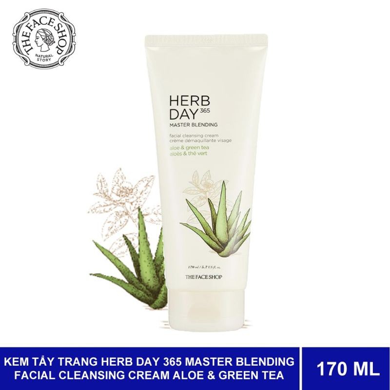 Kem Tẩy Trang The Face Shop Herb Day 365 Master Blending Cleansing Cream TFS Làm Sạch Sâu - 170g (Aloe + Green Tea)