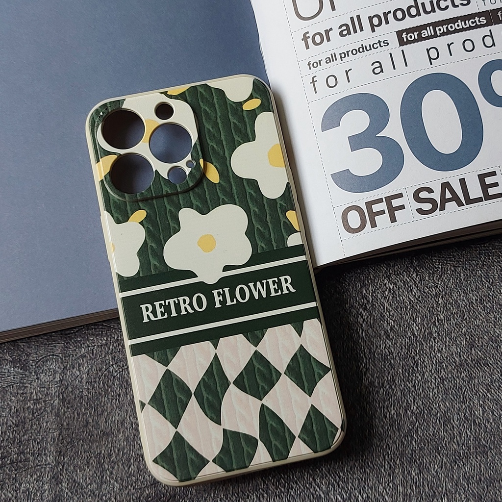 Ốp lưng Iphone viền vuông retro flower 7plus/8/8plus/x/xr/xs/11/12/13/pro/max/plus/promax - Tomax Case