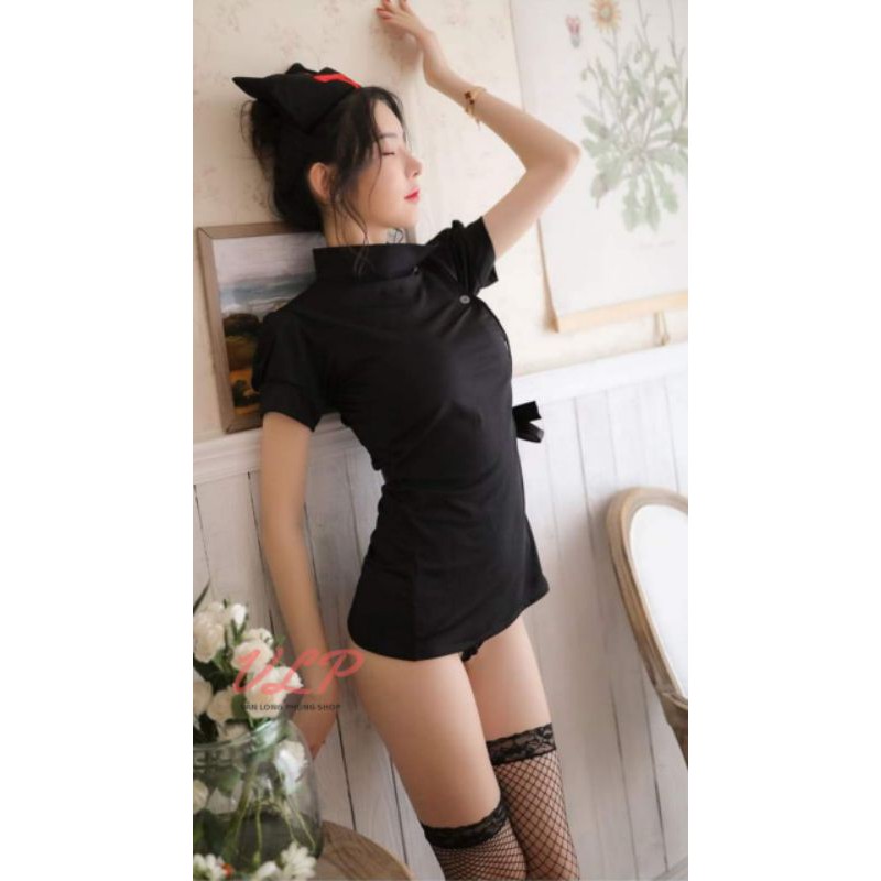 [Freesize_Có tất]_DN21_Full Set đồ ngủ cosplay y tá đen