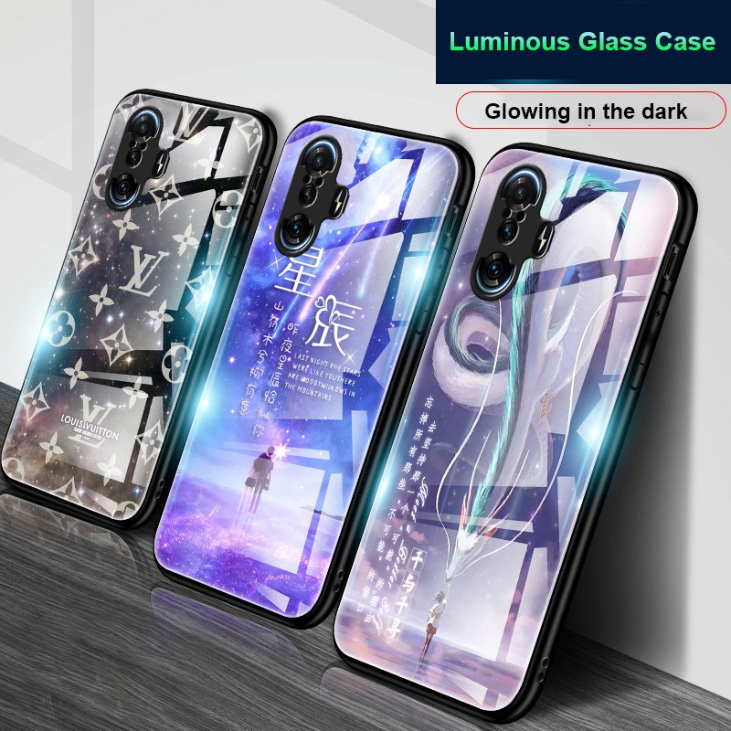 Anime Naruto Sasuke Ốp Điện Thoại Kính Cường Lực Cứng Viền Mềm Cho Xiaomi Redmi K40 K40 Pro K40 Gaming Mi 11 Mi 11 Lite Redmi 9T Poco F3 GT Redmi 9A Fashion Casing Glow in the Dark