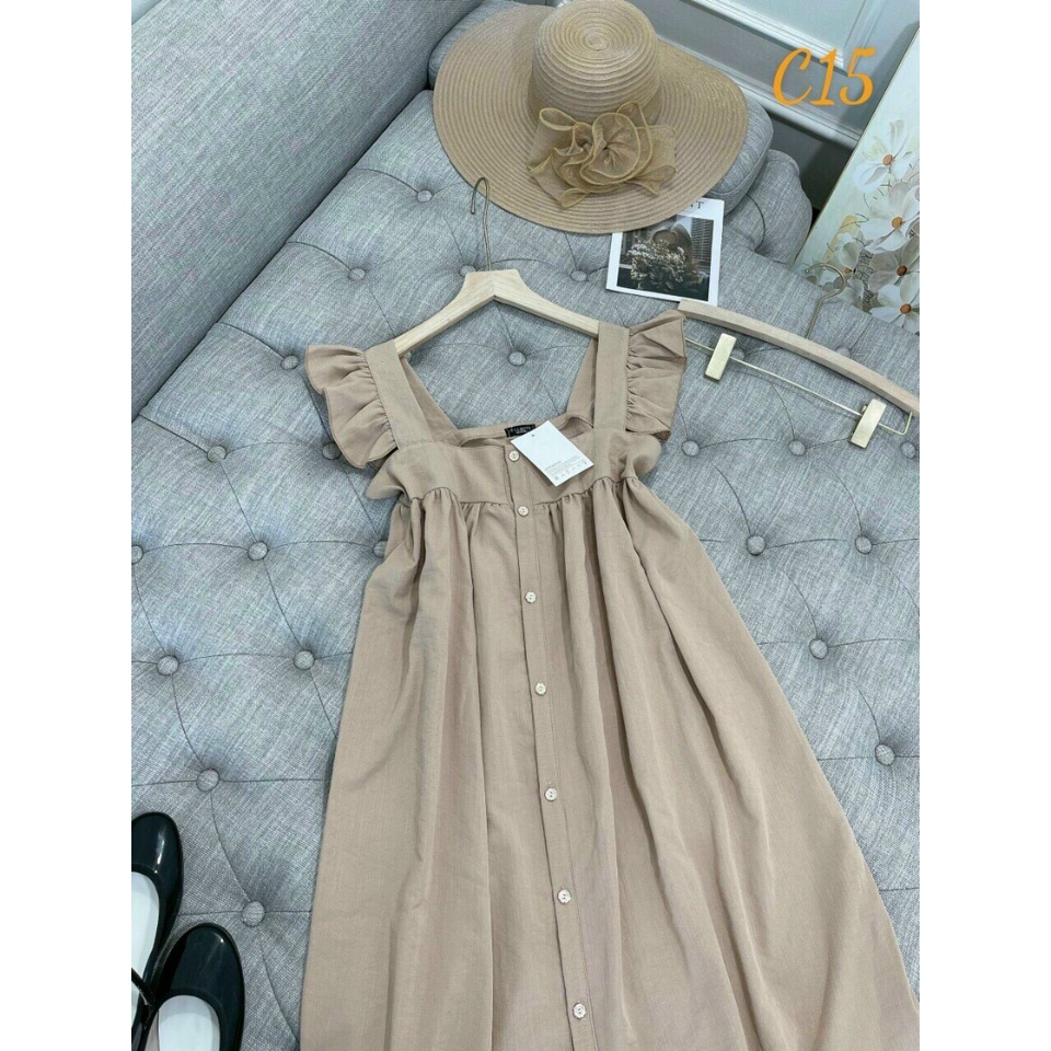 [ Miẽn phí ship 2022 ] Đầm cánh tiên nâu gài nút xinh xắn dịu dàng, váy ngắn bánh bèo đi chơi, dạo phố