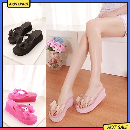 Dép xỏ ngón đế xuồng đính nơ phong cách Hawaii thời trang cho nữ
