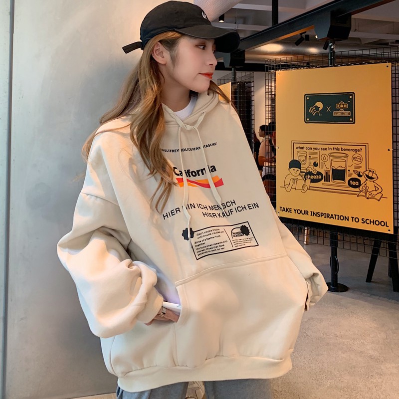 Áo hoodie nữ form rông Áo nỉ nữ form rộng có mũ dây rút unisex form rộng thời trang hàn quốc ulzzang hàn quốc | WebRaoVat - webraovat.net.vn