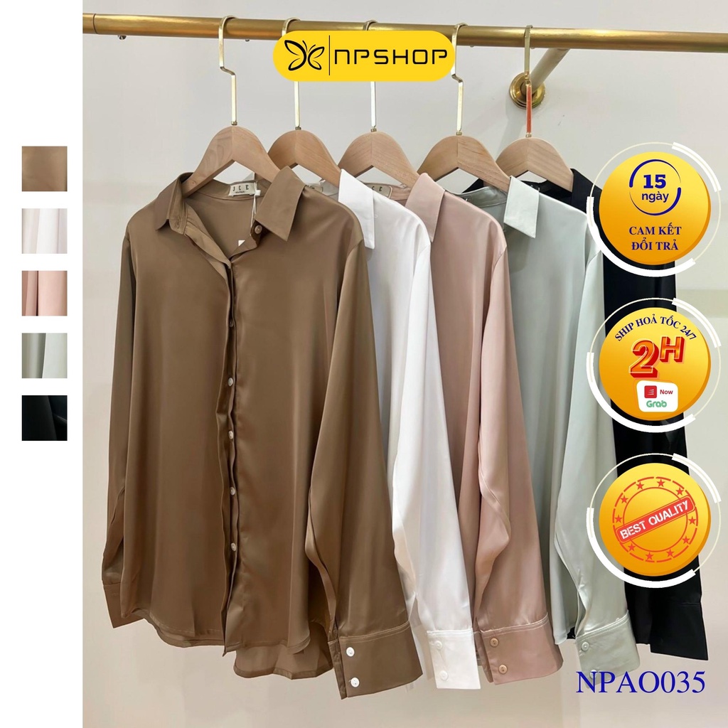 Áo sơ mi nữ form rộng tay dài vải phi bóng NPAO035