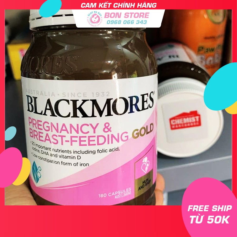 [TEM ĐỎ CHEMIST] Date 2023 - Vitamin tổng hợp Blackmores Pregnancy Breast-Feeding Gold cho mẹ bầu 180 viên - Úc