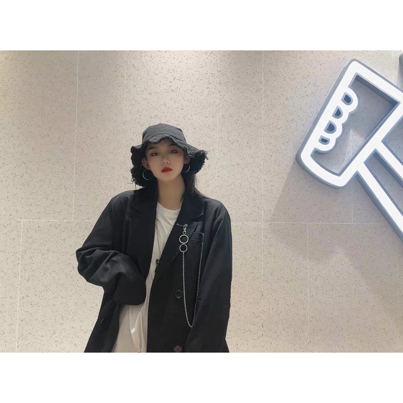 Áo Vest/ blazer đen dáng Oversized kèm dây xích siêu ngầu cho Nam và Nữ Ulzzang (ảnh thật) | BigBuy360 - bigbuy360.vn
