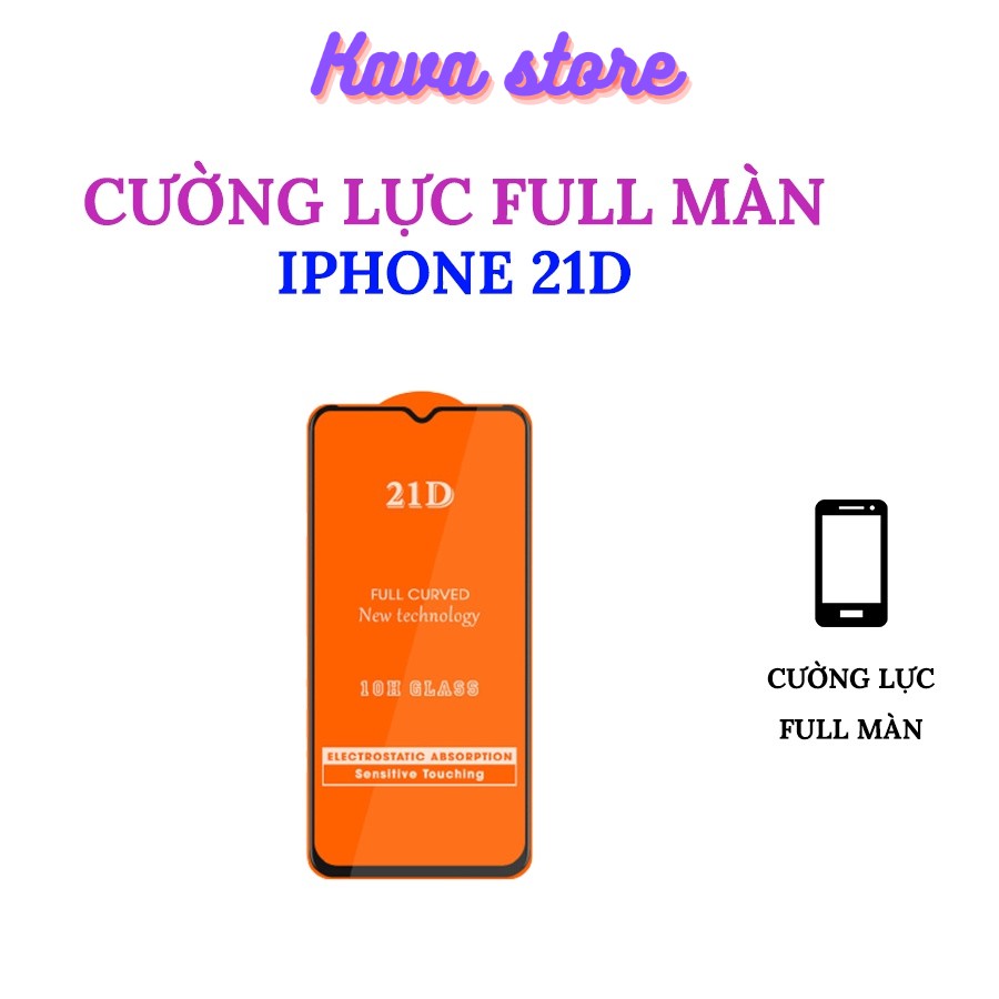 Kính cường lực iphone 21D Full Màn Cảm Ứng Mượt Chống Ánh Sáng Xanh Bảo vệ Mắt - Tặng giấy lau 1-2