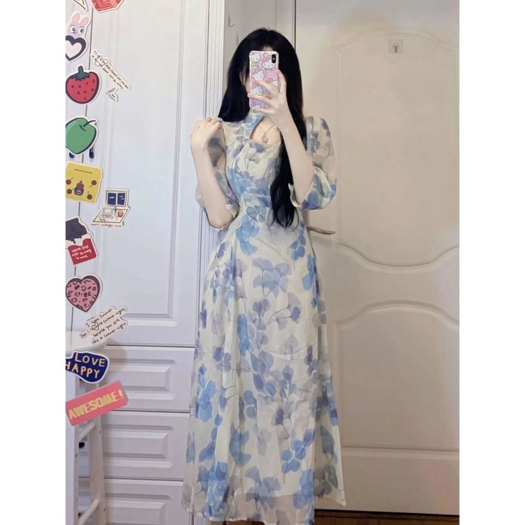 Đầm Xẻ Tà In Họa Tiết Hoa Phong Cách Pháp Thời Trang Mùa Hè Cho Nữ