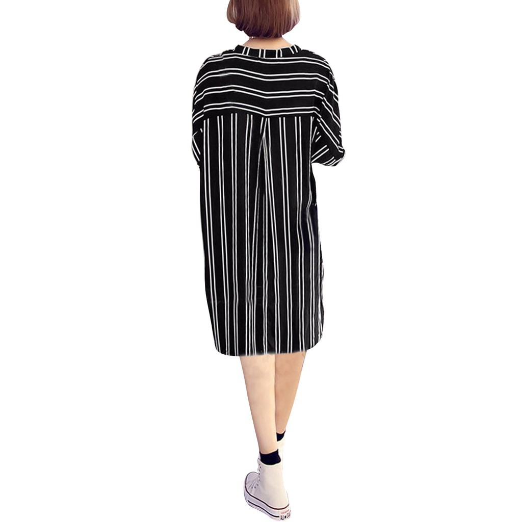 Đầm nữ ngắn tay cổ tròn sọc vằn thời trang | BigBuy360 - bigbuy360.vn
