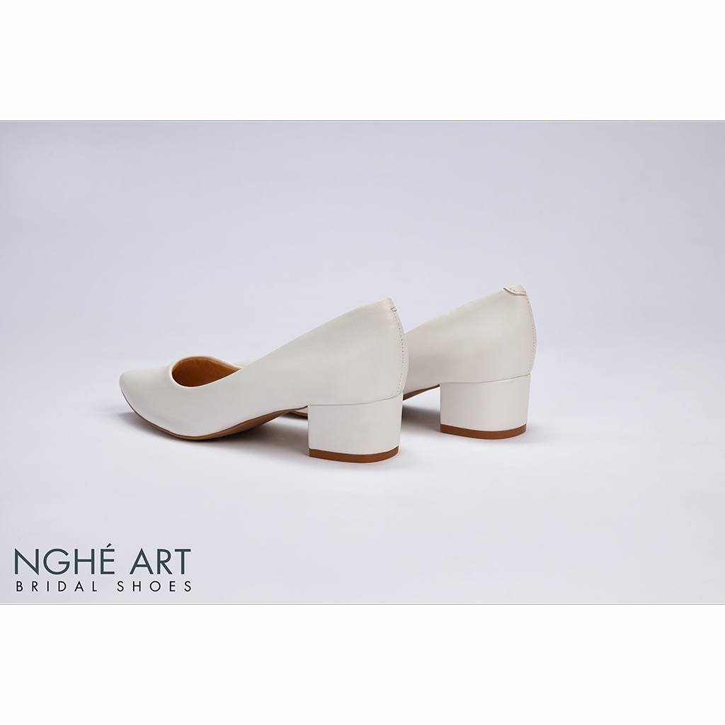 Giày cưới Nghé Art basic gót vuông 274 trắng
