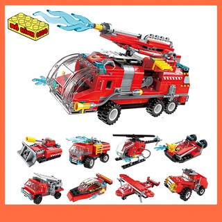 Đồ chơi xếp hình lego giá rẻ 8 trong 1 Qman 1805 mô hình biệt đội xe cứu hỏa vòi rồng 313 chi tiết cho bé