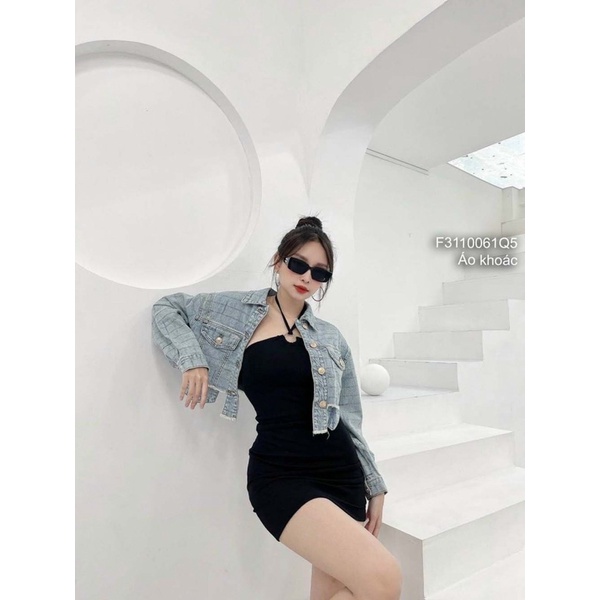 Áo khoát jeans dệt kẻ caro