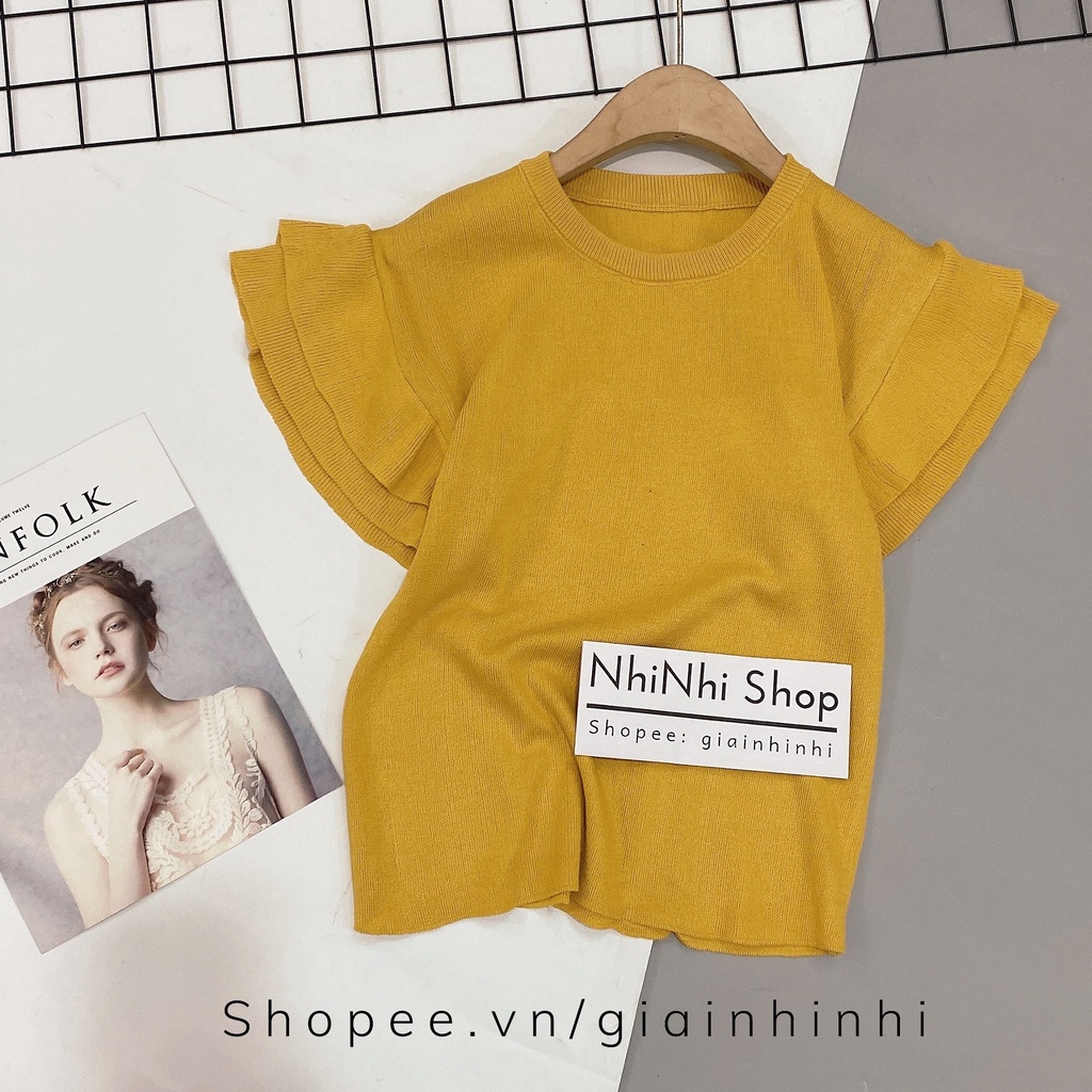 Áo len mỏng bèo vai dáng ôm, Áo kiểu cổ tròn tay bèo vải len co giãn AS8518 - NhiNhi Shop | BigBuy360 - bigbuy360.vn