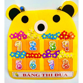 Bảng thi đua nỉ gấu 8 nhóm + 80 hoa + tiêu đề thi đua+ bộ số 1-8 + keo xốp 25cm + 2 móc