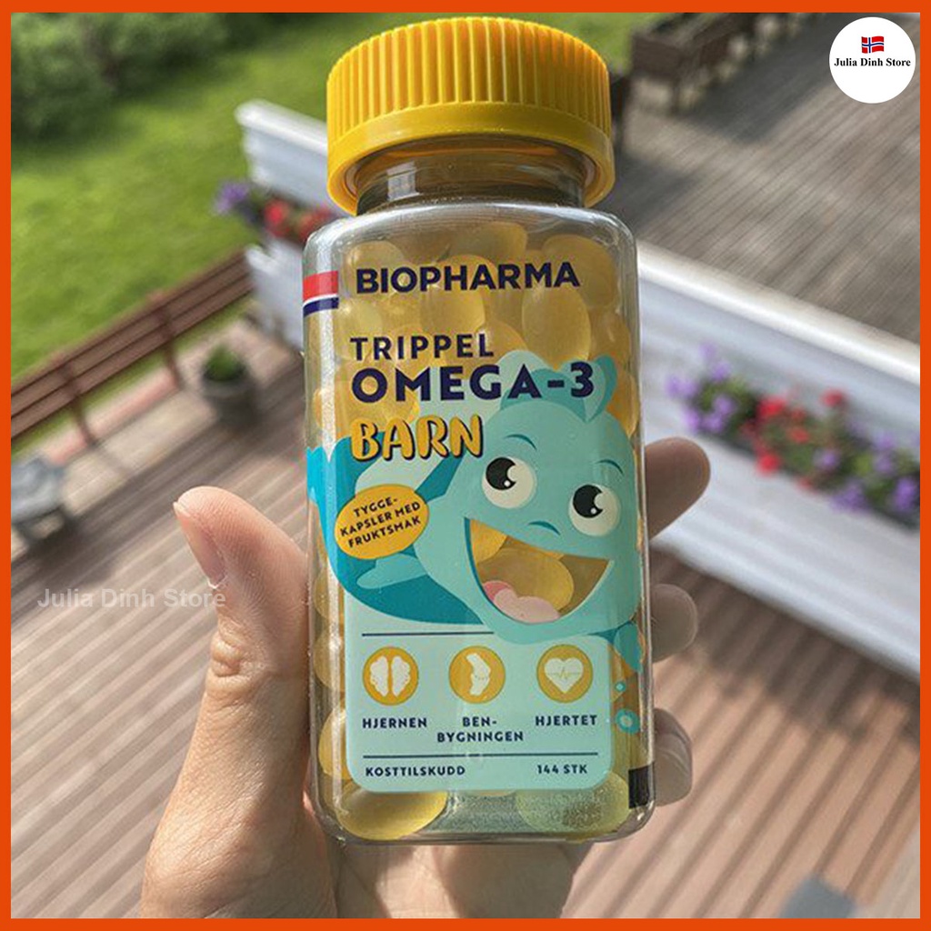 Viên nhai dầu cá DHA cho bé Biopharma Omega 3 Trippel Barn Na Uy - hộp 144 viên