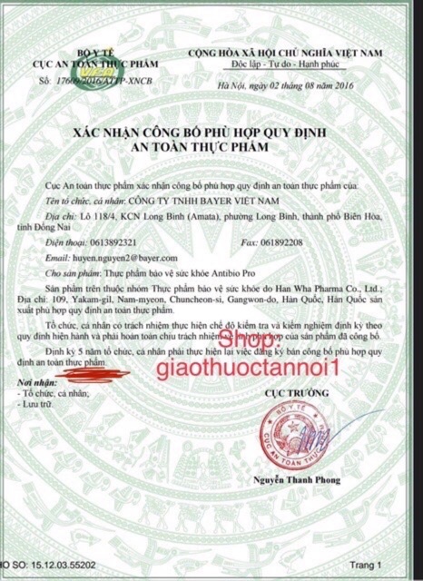 Men vi sinh Antibio Pro 1g (Hàn Quốc)(hàng chính hãng Bayer nhập khẩu)(hộp 100gói)