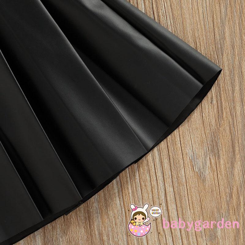 BABYGARDEN-1-6years Baby Girls Casual Suit, Solid Color Sleeveless Sling Tops+Button Pleated Short Skirt, Black