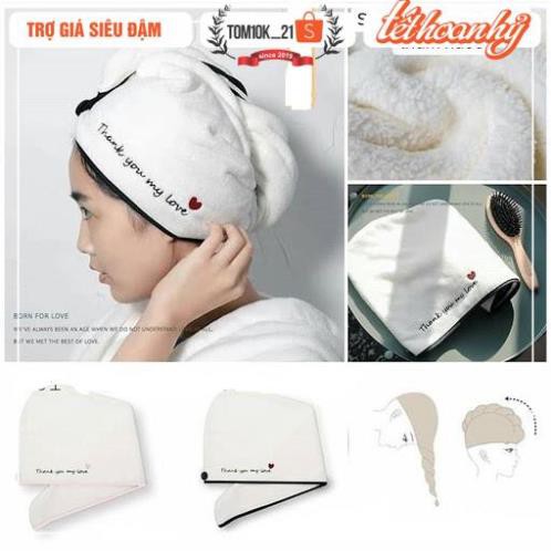 Mũ quấn ủ tóc nhanh khô thấm hút cute tặng kèm túi zip