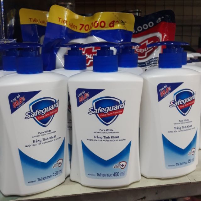 Nước rửa tay safeguard trắng tinh khiết 450ml loại bỏ 99,9% vi khuẩn.